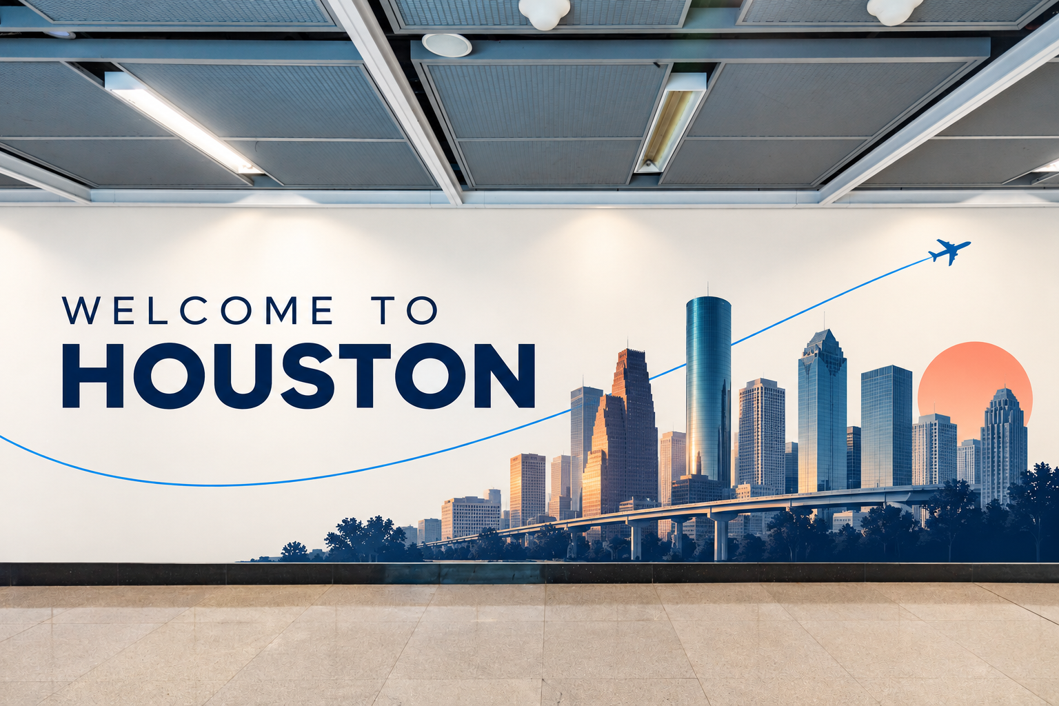 Houston mural on an interior wall